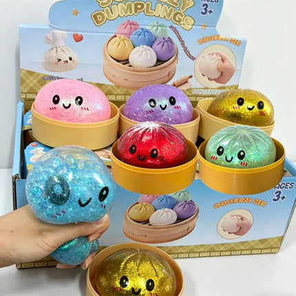 New 1-12pcs Glitter Dumpling Glitter Dumpling Squishy with Box Dumplings Sensory Squeeze Toy for Stress Relief