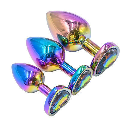 Colorful Anal Plug Rainbow Butt Plug Metal Anal Sex Toys Dildo Anal Beads 3 size for Choice Sex Toys Drop Shipping