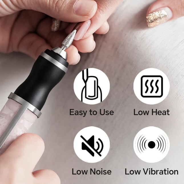 Rechargeable Electric Nail Grinder Nail Polishing Machine - 3 Modes, LED Display & 12 Drill Bits, Nail Drill Tool for Home Salon