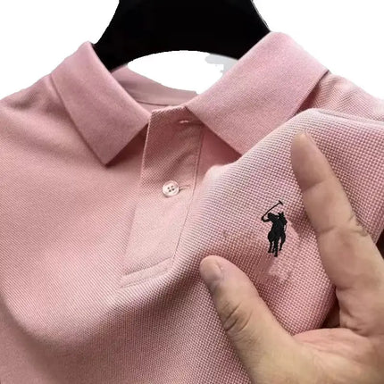New Men's High-Quality Embroidered Logo Short-Sleeved Polo Shirt, Summer Fashion, Casual, Comfortable, Breathable T-Shirt Top