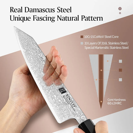 XINZUO 8.5" inch Bunka Knife High Carbon Damascsus Steel Kitchen Cooking Knife Professional Multipurpose Meat Vegetable Cleaver