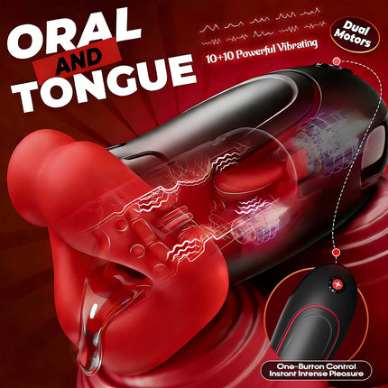 Male Masturbator Squeezable Electric 10 Licking Vibrator Mode Deep Throat Mouth Blowjob 360° Wrapped Penis Pocket Puss Sex Toys
