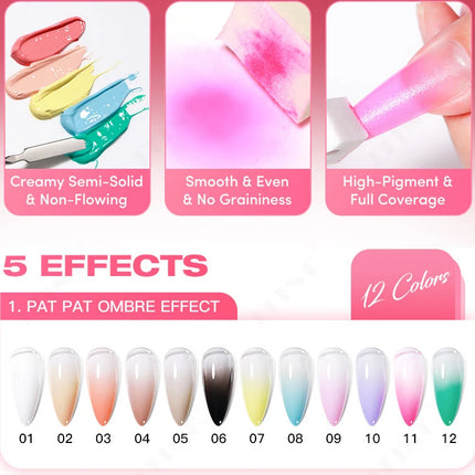 JTING 12colors Pat Pat Ombre Gel Nail Polish Collection 5 Effects Gel Polish