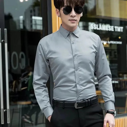Spring New Men's Classic White Shirt Long Sleeve Plus Size Business Casual Shirt Work Korean Style Slims Smooths Your Silhouette