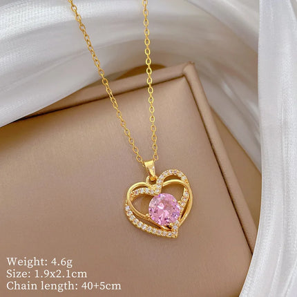 Trendy Heart Stainless Steel Zirconia Necklaces For Women Girls Love Gold Color Metal Necklace Party Birthday Daily Jewelry