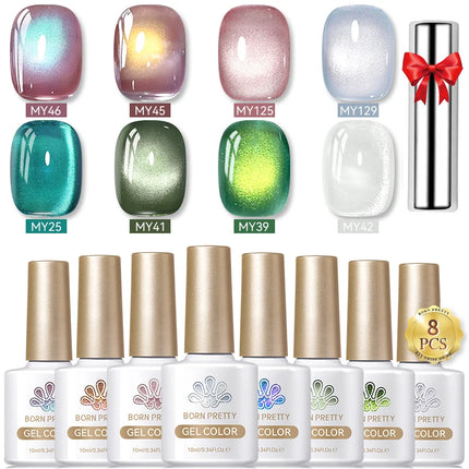 BORN PRETTY Cat Magnetic Moonlight Gel Nail Polish Set 10ml Sparking White Silver Water-light Soak Off UV Gel Nail Art Manicure