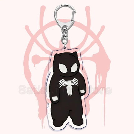 Cute Spider Punk Cat Warrior Key Chain Key Ring Invincible Superhero Keychains Keyring Pendant for Bag Man Women Jewelry Gifts