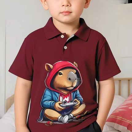 Cute Capybara Graphic Polo Shirt for Boys Funny Animal Short Sleeve Child Polo Shirt Summer Casual Loose Y2k Children's Clothing