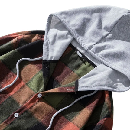 Autumn Hot Sale Of The Season Men's Plaid Hooded Casual Shirt Independent Station Cross-Border Checkered Hoodie Style Floral Patchwork