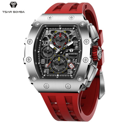 TSAR BOMBA Luxury Tonneau Quartz Watch for Men Japanese Movement, Stainless Steel Case,  Elegant Dress Wristwatch