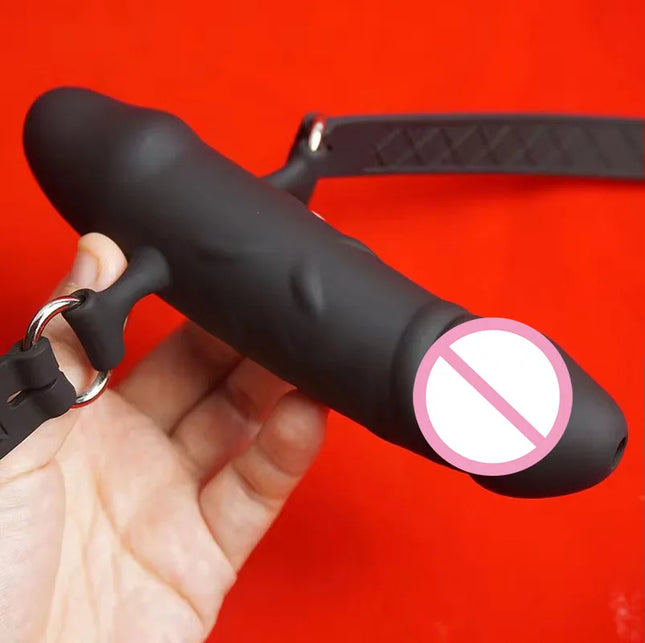 BDSM Silicone Drooling Dildo Gag, Double Ended Penis Mouth Gags Bondage Restraints Deep-throat, Sex Games Toys for Couple