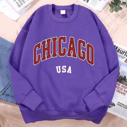 Chicago USA Classic City Graphic Clothing Sweatshirt Man Harajuku Loose Clothes O-Neck Pullover Menswear Fleece Fleece Pullover