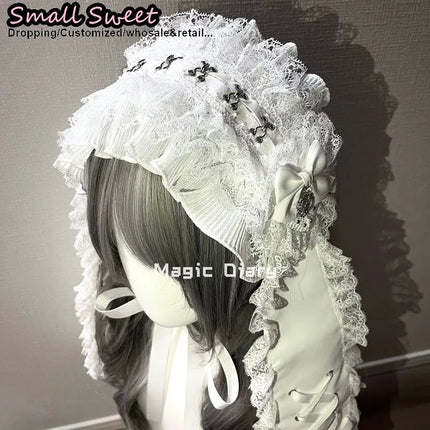 Women Subcultural Y2K Girl Long Eared Rabbit Doll Lace Up Headband Gothic Lolita Hair Clip Lace Ruffle Bunny Band
