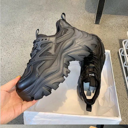 Women New Fashion Platform Sport Shoes Women 2024 New Summer Black Casual Chunky Sneakers Women Mesh Leather Platform Shoes