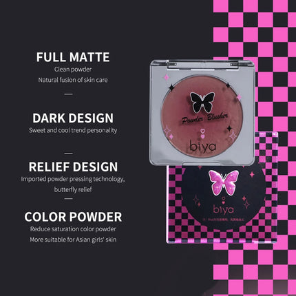 Biya Embossed Monochrome Face Blush Fine Powder Natural Matte Brightening Skin Makeup Blush Palette Rouge