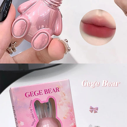 Gege Bear Pink Rabbit Velvet Matte Lip Cream Black Rabbit Water light lip glaze matte mirror pendant lipstick lip gloss
