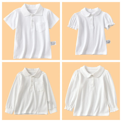 Girls White Cotton Polo Shirt Loose Breathable Children's T-shirt School Clothing POLO Size 100-170