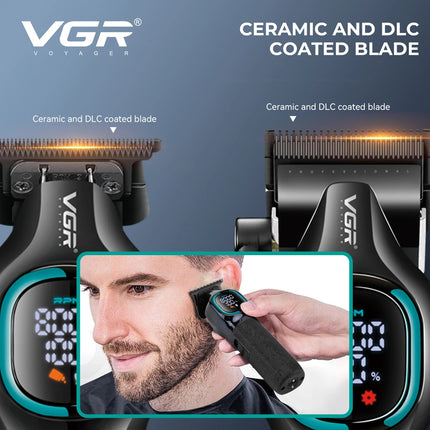 VGR V-886 S2 new high-end hair clipper two-piece set alloy blade hair trimmer metal body 9000 RPM oil head carving push shear