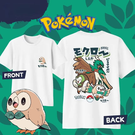 2026 New Pokémon Cartoon Rowlet Evolution 100_ Cotton T-shirt Summer New Men_Women Fashionable Casual Harajuku Short Sleeved Top
