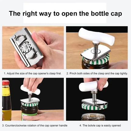 Stainless Steel Multi-Use Jar Opener | Adjustable Labor-Saving Tool for Bottle Caps Can Lids | Commercial Kitchen & Home Gadget