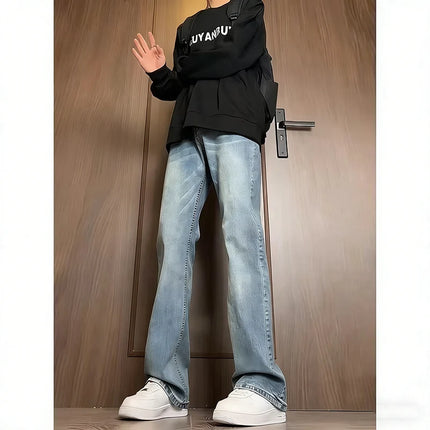 Men New Versatile American Style Vintage Blue Jeans Spring Autumn Trend Baggy Straight Leg Comfortable Men's Denim Trousers