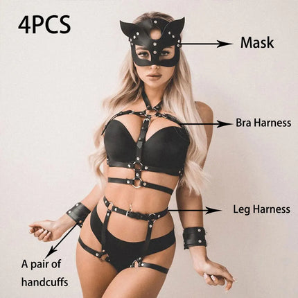 Women PU Leather Chest Harness Sexy Lingerie Fetish Erotic Waist Leg Garters Belts Gothic Sexual Suspenders Clothing Accessories