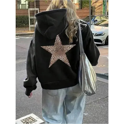 Star Graphic Hoodies Y2k Leopard Print Hooded Sweatshirt Cheetah Hoodie Fashion Casual HipHop Sweatshirt Harajuku Unisex