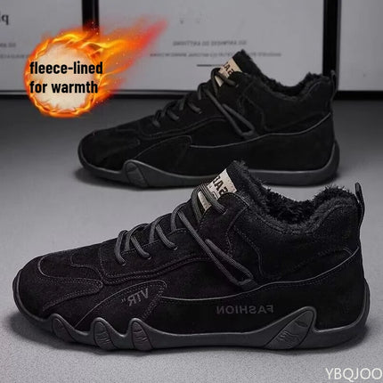 Large Size Autumn Winter Fashion Item with Plush and Thickened Warm Cotton Shoes for Outdoor Comfort Trendy Men's Cotton Shoes