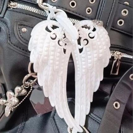 Wings Shape Carabiner Acrylic Keychain Y2K Punk  Angel Wings Bag Pendant Heart Cross White DIY Keychain Bag Hanging Decor