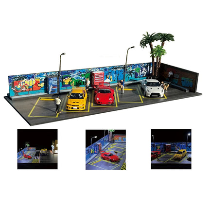 GFans 1/64 Scale Car Garage Miniatures Model Car Parking Lot Diecast Scene Display Vehicle Scene Toy Background Collection