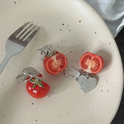 3D Red Tomato Keychain Resin Fruit Charm Cute Pendant for Phone Case/Bag Ideal Birthday Gift for Women And Girls