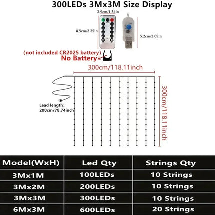 USB Curtain String LampParty Birthday Wall Decoration Garland Wedding Fairy Light 3/6M LED 8 Mode Christmas Light Holiday Decor