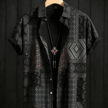 2026 Men's Summer Fashion Printed Short-Sleeve Shirt, Retro Trendy Lapel Shirt for Men, Hawaiian Beach Casual Top, Sizes XS-5XL