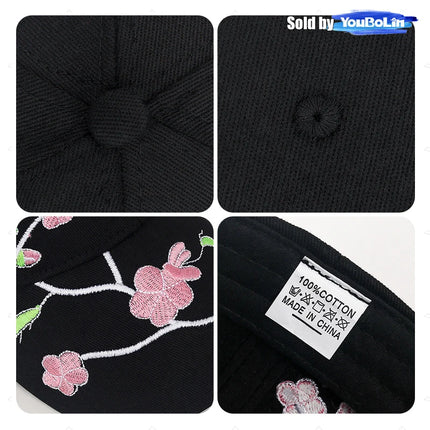 New national trend duckbill cap sun hat spring and autumn plum blossom embroidery national style curved brim baseball cap