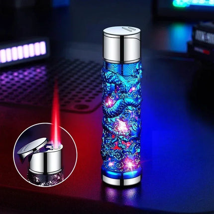 Metal Relief Lantern Inflatable Lighter Portable Windproof Butane Turbine Torch Jet Blue Flame Cigar Tool Fashionable Men's Gift