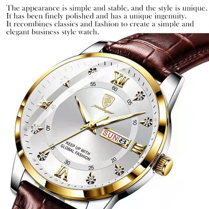 POEDAGAR Casual High Quality Men Watch Waterproof Luminous Leather Original Man Wristwatch Quartz Business Watches For Men Reloj