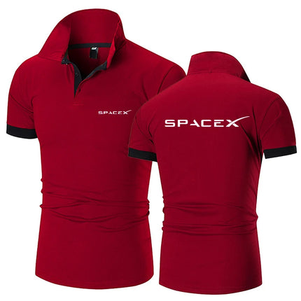 2025 Summer Men's SPACEX SPACE X LOGO ELON Logo Print Lapel Collar Loose Large Size Casual High-end Quick-Drying Polo Shirt