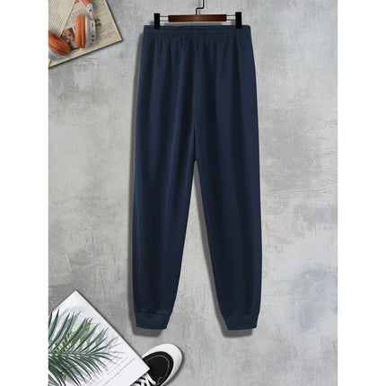 Spring/Summer Men'S Solid Black Sports PantsKnitted Elastic Waistband With DrawstringSuitable For Outdoor Activities And Jogging