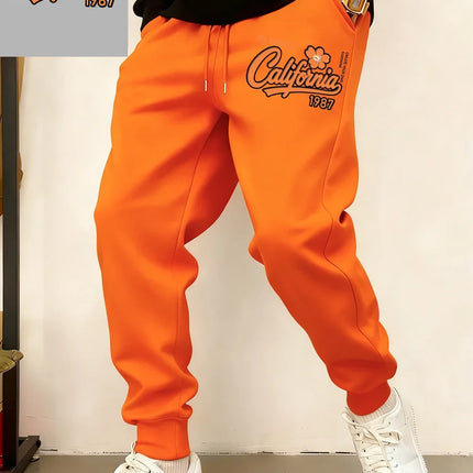 Los Angeles California 1987 Prints Sweatpants Mens Winter Pocket Jogger Pants Basics Fleece Loose Trousers Casual Male Clothes