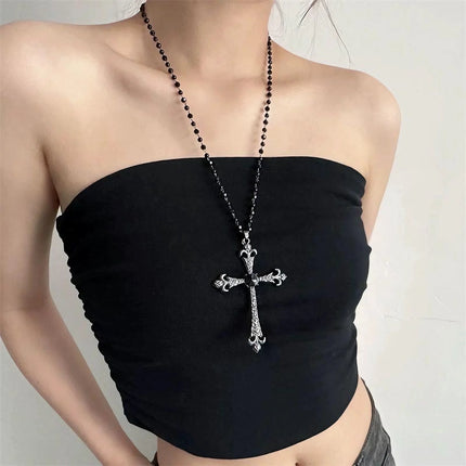 Summer Black Rhinestone Cross Jesus Pendant Choker Necklace for Women Punk Vintage Double Layers Chain 2026 Neck Boho Jewelry