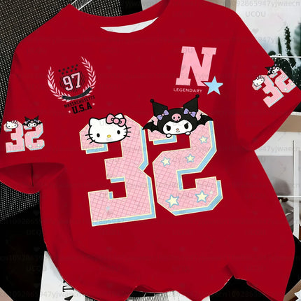 Summer Women's Girl's Casual Hello Kitty Kuromi My Melody Print Kid Cute T-Shirt Round Neck Tee Outdoor Sport Men's T-shirt