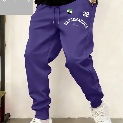 Extremadura España Flag Printed Sweatpants Mens Casual Loose Trousers Winter Fleece Warm Jogger Pants Basics Pocket Male Clothes