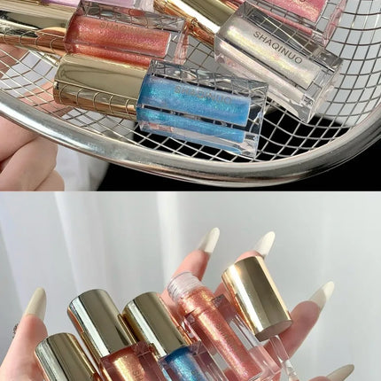 SHAQINUO Glittering Mirror Lip Glaze Set, Watery Shimmering Light Lip Gloss Makeup 6 Color, Hydrating Moisturizing, Long Lasting