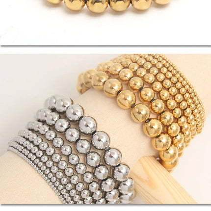 MHS.SUN Trend Stretch Stainless Steel Bracelets Gold Sliver Color 2MM 5MM 8MM Stacked Ball Beaded Bracelet For Women Men Jewelry