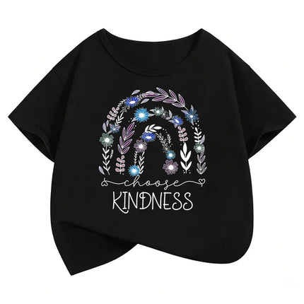 Choose Kindness with Flower Printed T-Shirts Fashion Kids Children's T-Shirt Boys Girls Summer Spring Casual Top Tee Shirt