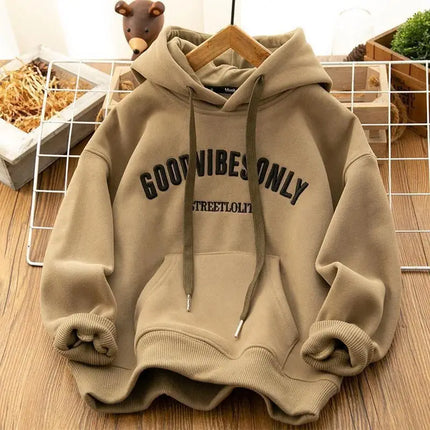 !!!viral!!! Retro Hong Kong Style Fleece Lined Thickened Hoodie Loose Fit Autumn Winter / Chandail à Capuchon Rétro Style Hong Kong Doublé Polaire