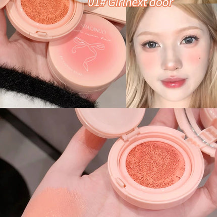 Creamy Air Cushion Blush Hydrating Matte Pink Natural Cheek Tint Brighten Face Waterproof Silky Liquid Blusher Cream With Puff