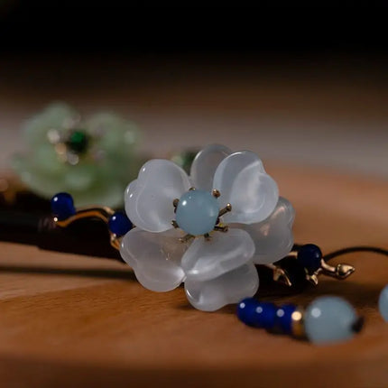 Elegant Chinese Style Wooden Hairpin Imitation Jade Flower Tassel Hair Stick Exquisite Handmade Girls Hair Accessories Hair Clip