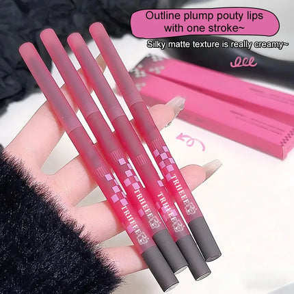 Matte Lip Liner Pencil with Brush Double-head Nude Grey Pink Lip Contour Tint Pen Sharpener Lipstick Non-stick Cup Lips Makeup