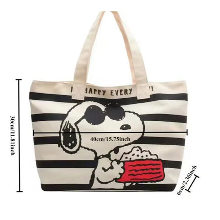 Hot BANDAI Snoopy Cute Cartoon Large Capacity Canvas Bag for Female Students To Hold Books Tote Mommy Bag